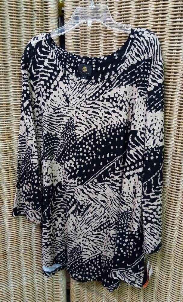 Jm Collection Shirt Pullover Tunic Black & Beige Size  XL/42. NEW